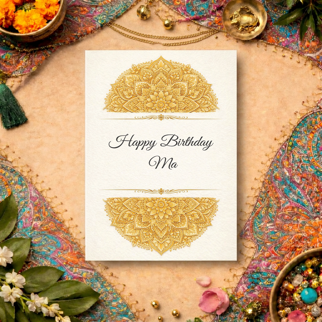 Flat lay of Happy Birthday Ma card - Sona Series