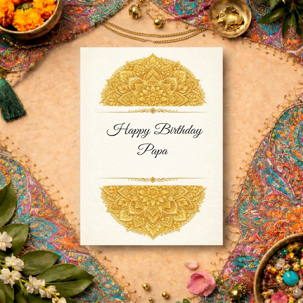 Flat lay of Happy Birthday Papa card - Sona Series