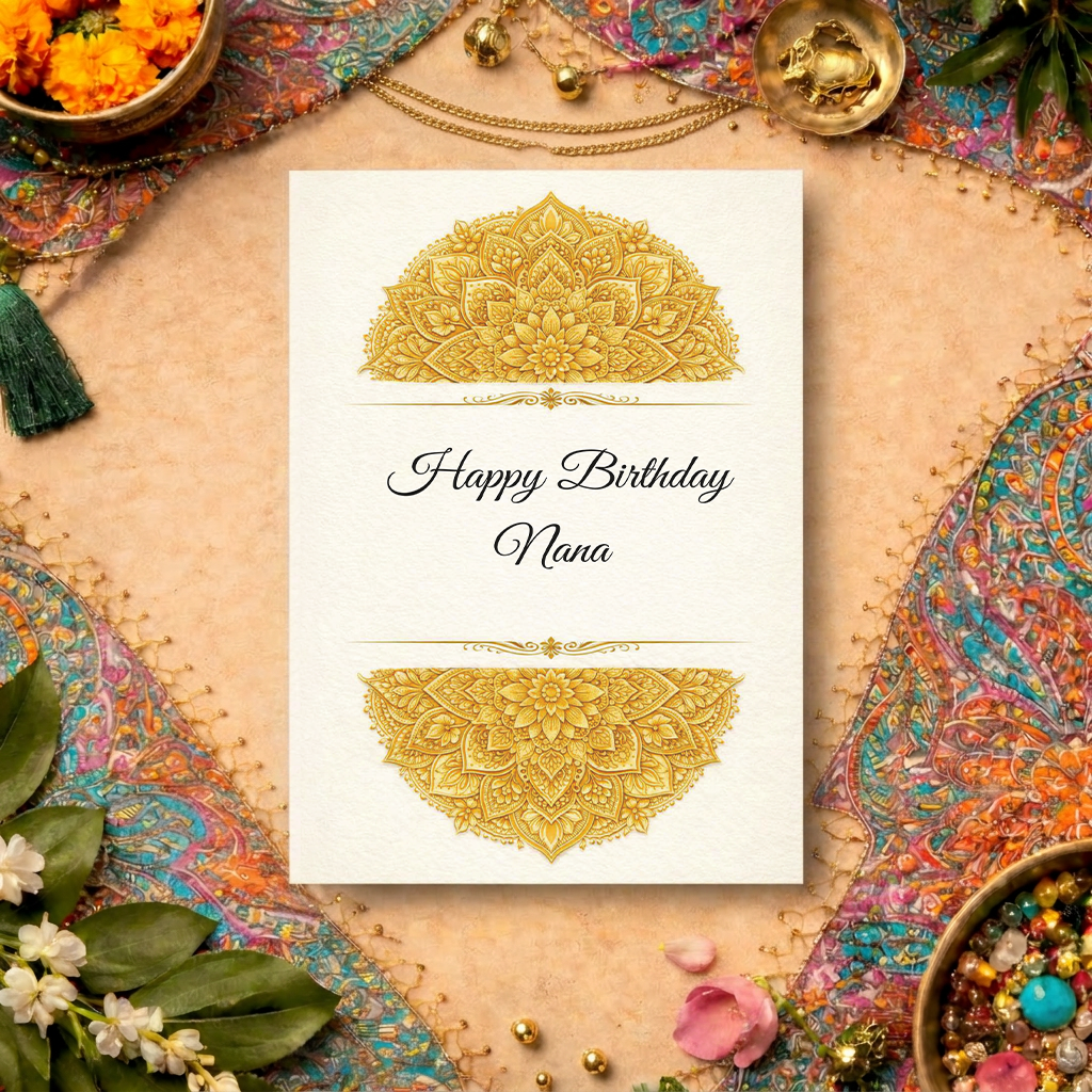 Flat lay of Happy Birthday Nana card - Sona Series
