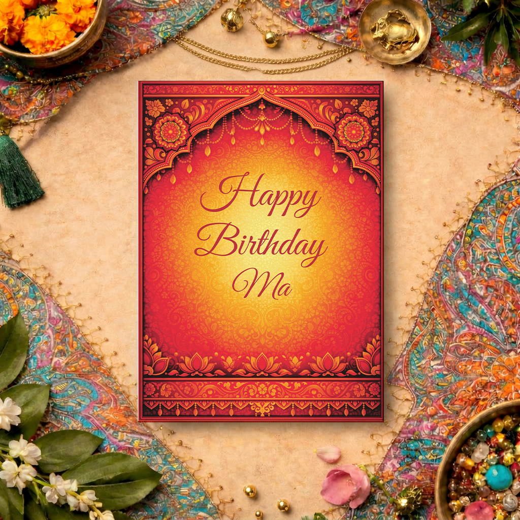 Flat lay of Happy Birthday Ma card - Surya Series