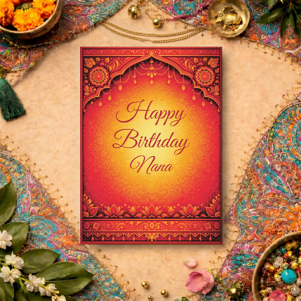 Flat lay of Happy Birthday Nana card - Surya Series